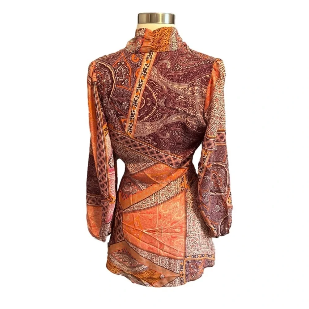 Divine Heritage Pussy Bow Long Sleeve Mini Dress Pink Size XS - Picture 4 of 14